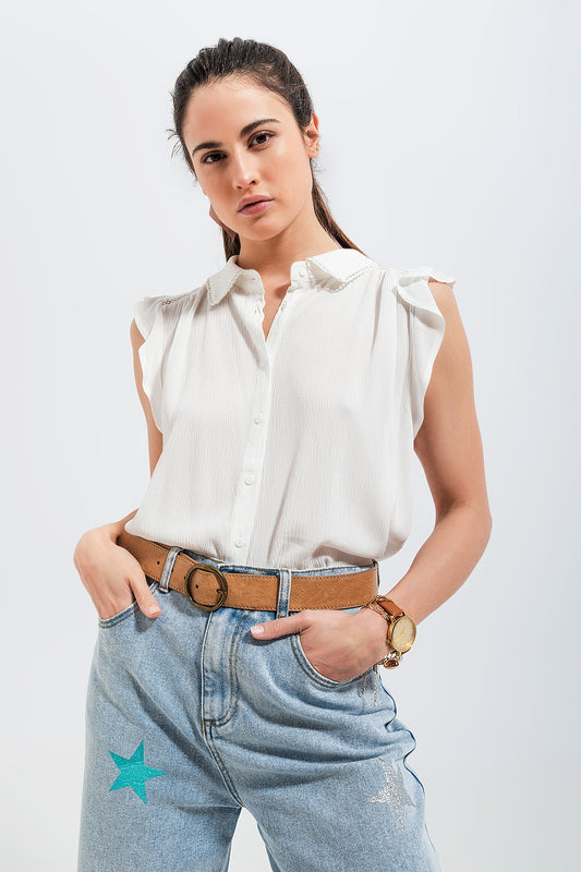 Blouse avec manches volantées blanc