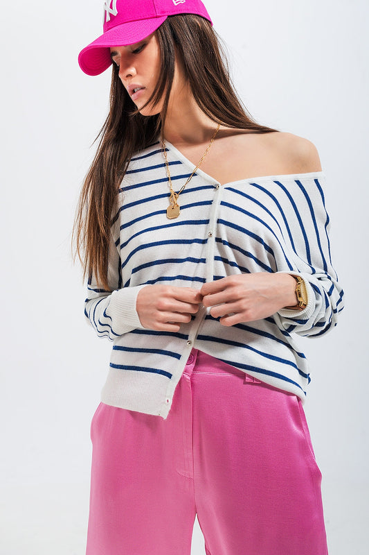 Gilet boutonné à rayures crème