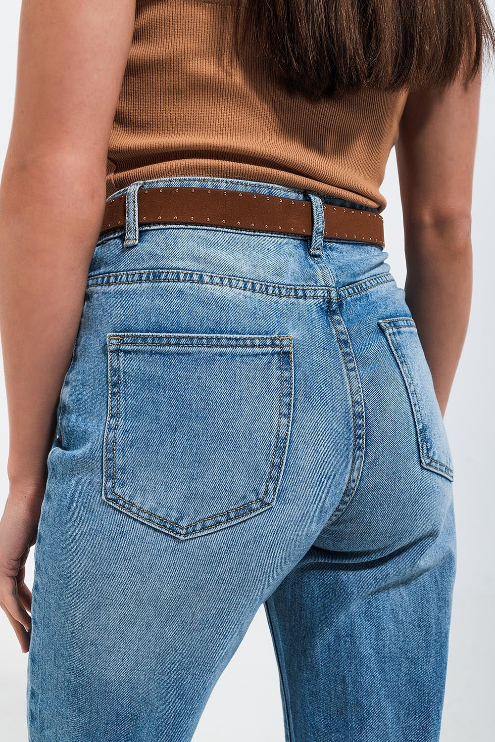 Jean droit d'ensemble à taille haute avec imprimé cœur Bleu moyen