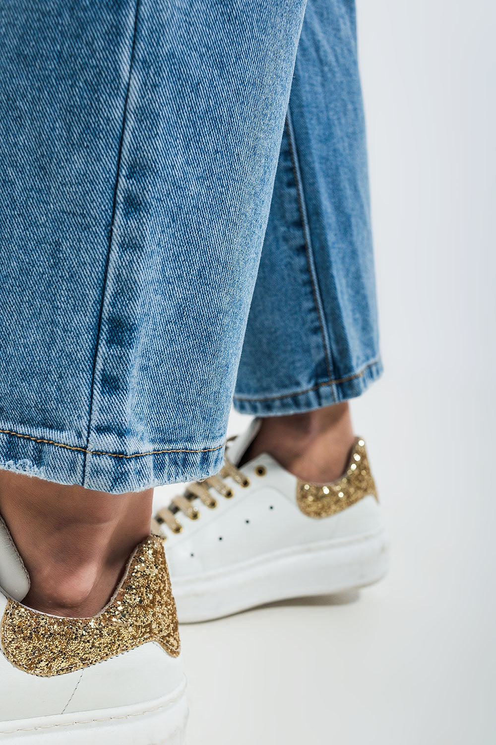 Jean droit d'ensemble à taille haute avec imprimé cœur Bleu moyen