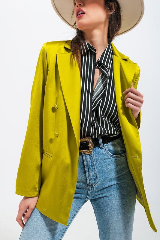 Blazer en satin à double boutonnage vert Citron