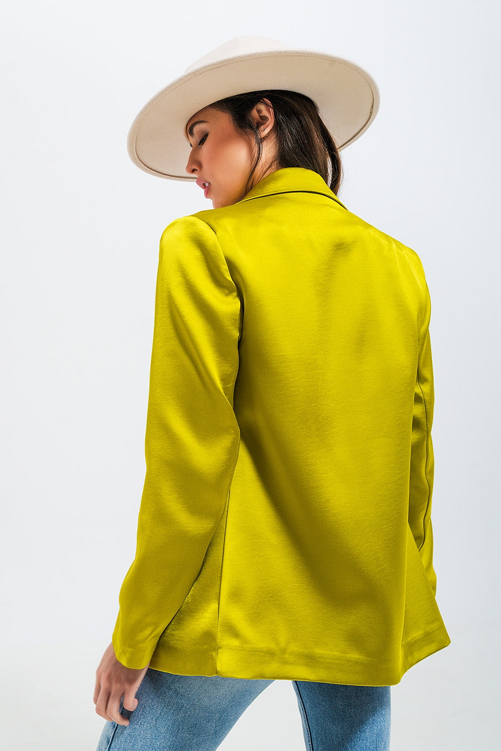 Blazer en satin à double boutonnage vert Citron