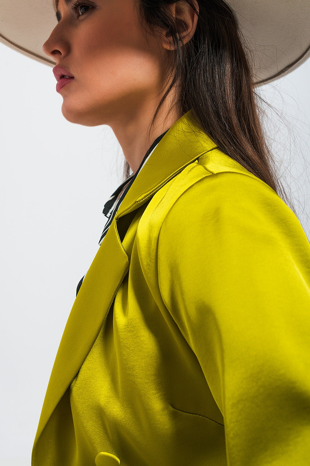 Blazer en satin à double boutonnage vert Citron