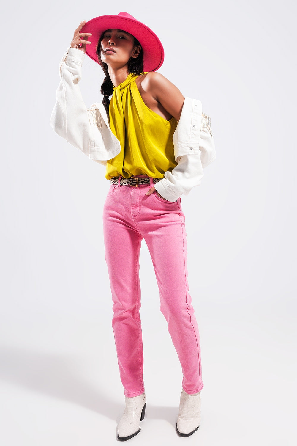 Jean skinny en coton extensible fuchsia