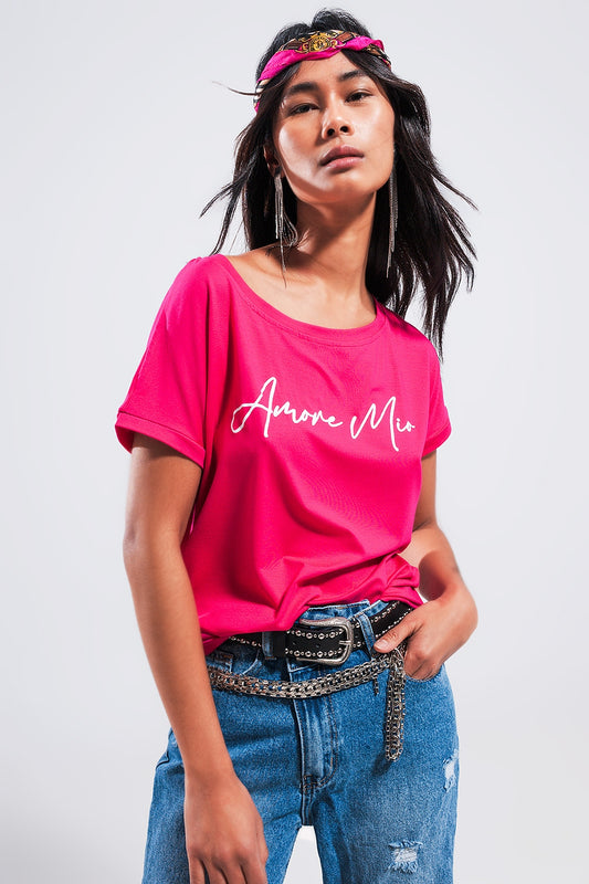 T shirt à inscription Amore Mio couleur fuchsia