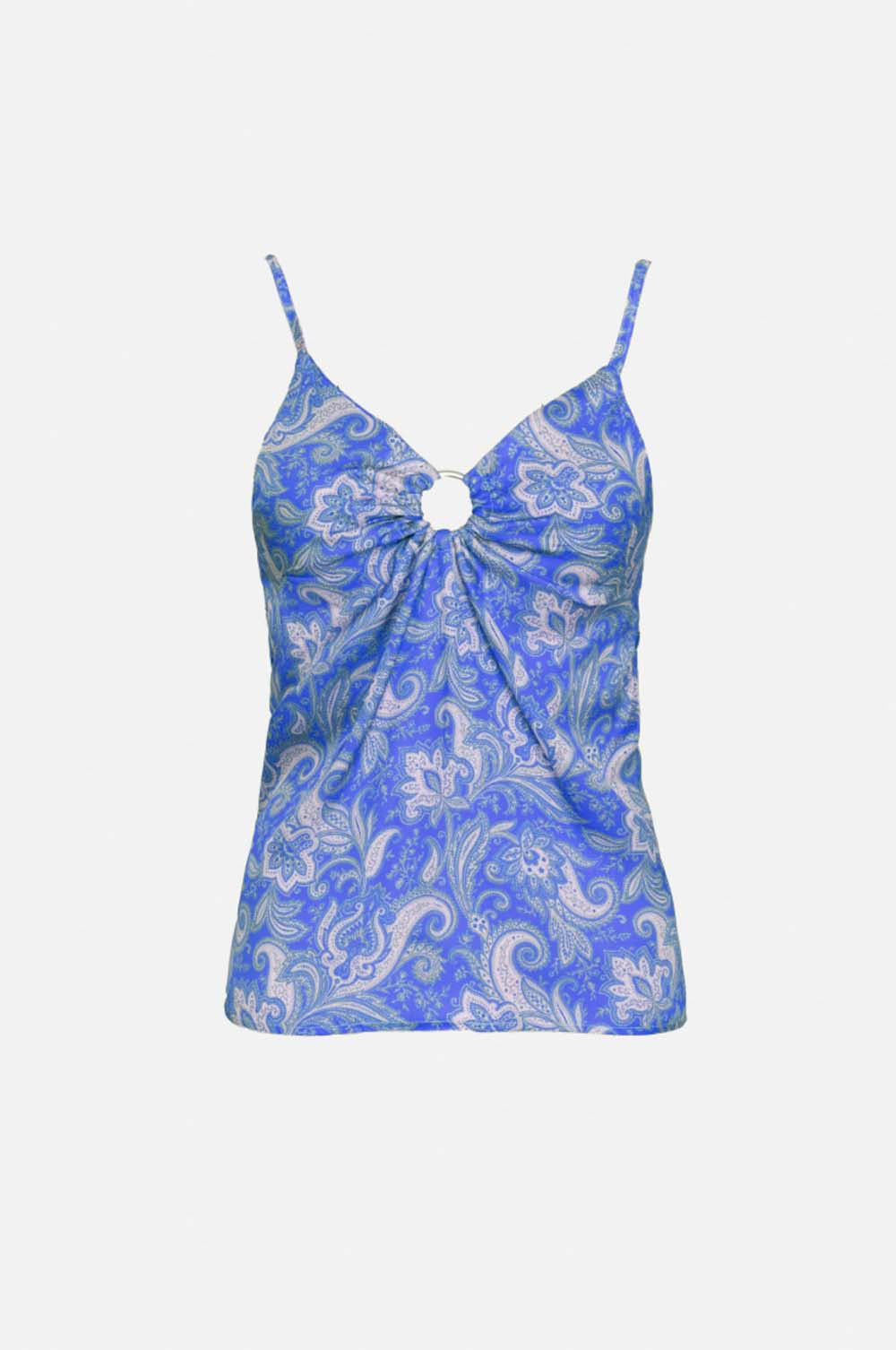 Top d'ensemble à décolleté plongeant en satin Imprimé cachemire en bleu