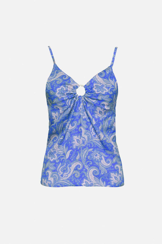 Top d'ensemble à décolleté plongeant en satin Imprimé cachemire en bleu
