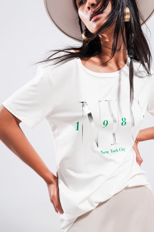 T shirt à slogan New York City Blanc