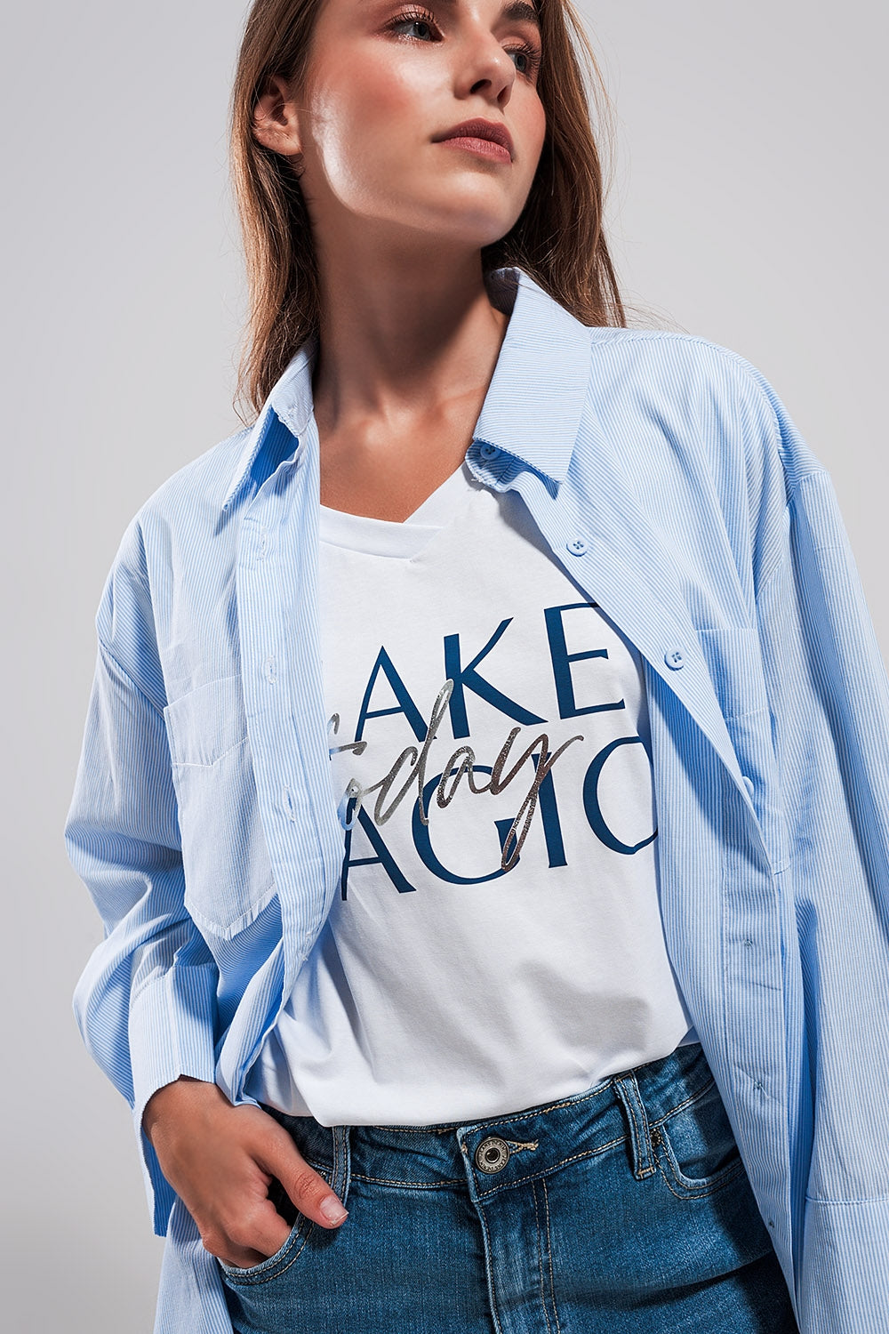 Chemise oversize en coton bleu clair