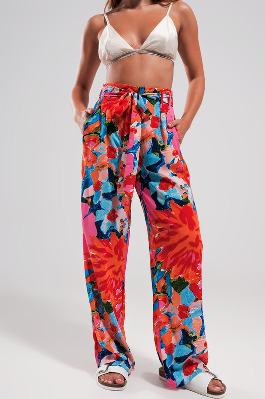 Pantalon élastique à l'arrière à imprimé fleuri vif