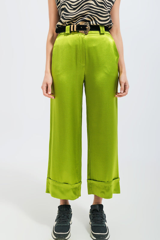 Pantalon de tailleur large en satin vert