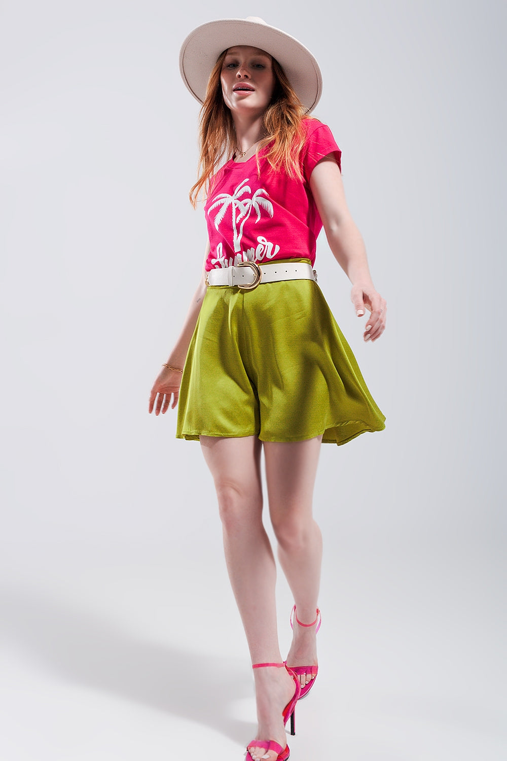 Short en satin à taille haute Citron vert