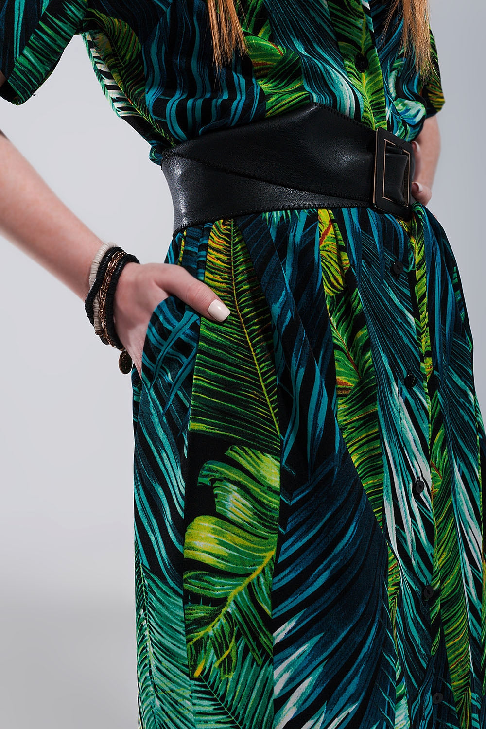 Robe chemise longue Imprimé tropical