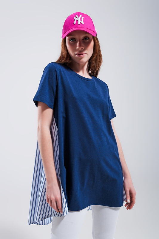 T shirt effet divisé Bleu