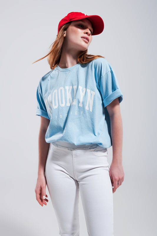 T shirt à inscription Brooklyn bleu