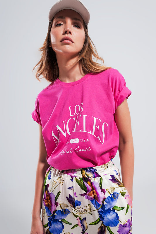 T shirt à inscription Los Angeles fuchsia