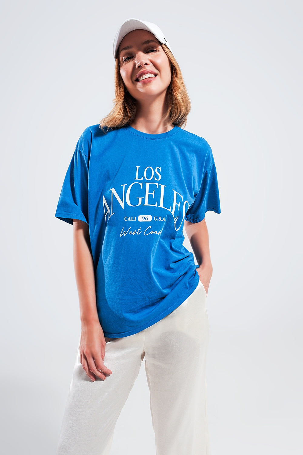 T shirt à inscription Los Angeles bleu