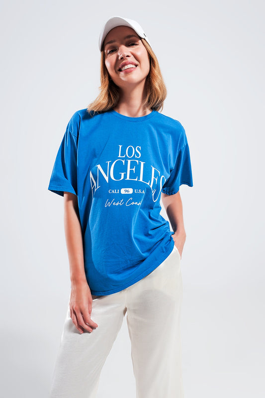 T shirt à inscription Los Angeles bleu