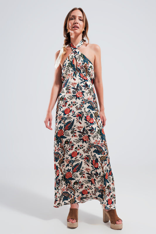 Robe longue avec motif cachemire en beige