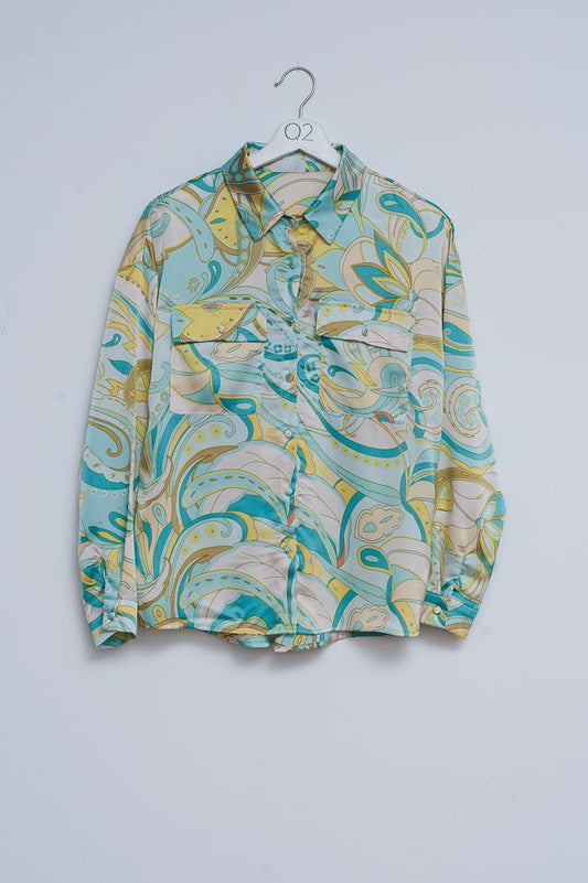 Chemise à imprimé abstrait vert