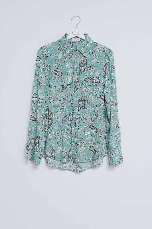Chemise à manches longues avec imprimé cachemire et fleurs Vert