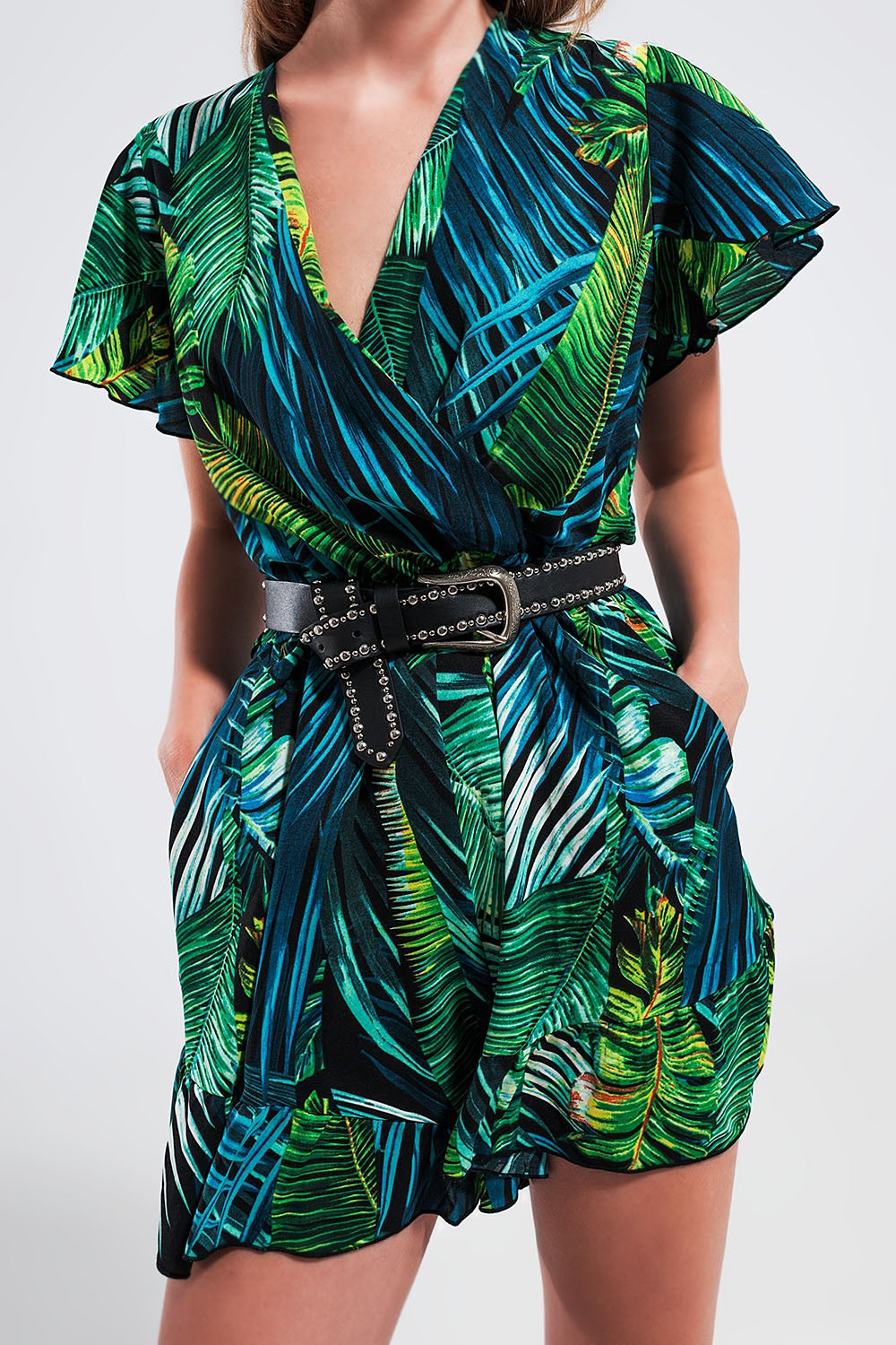 Combinaison cache cœur imprimé feuilles tropicales vert