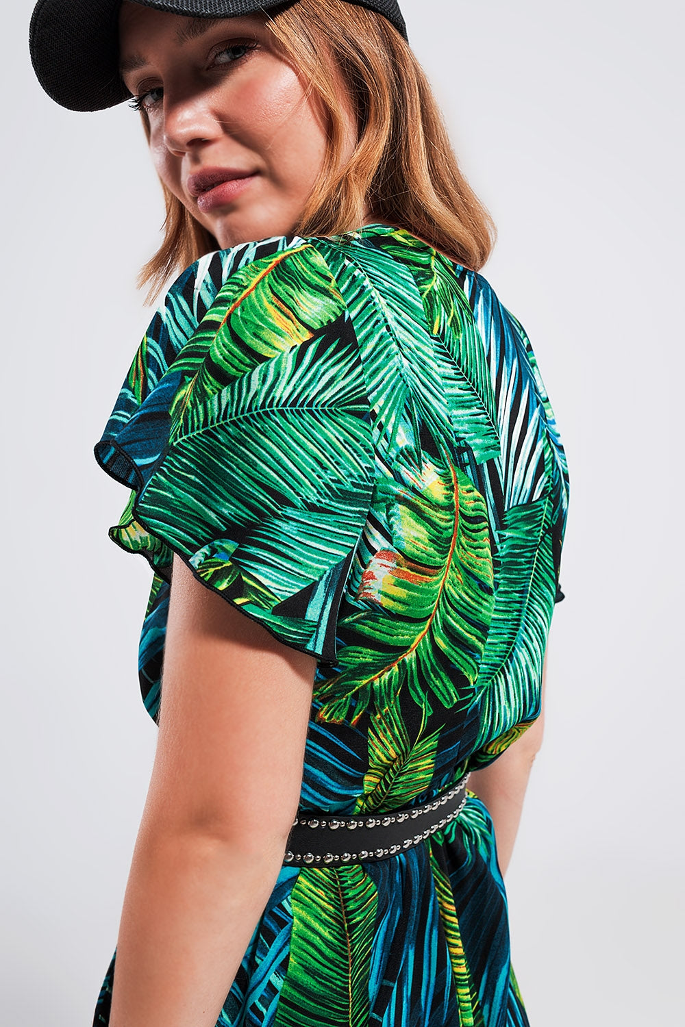 Combinaison cache cœur imprimé feuilles tropicales vert