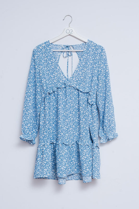 Robe courte dos ouvert à fleurs bleu