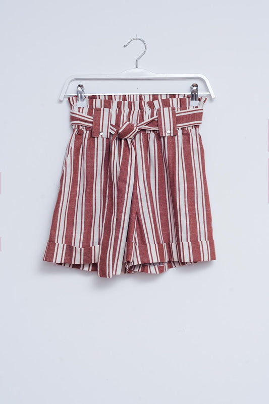 Short à taille haute froncée orange