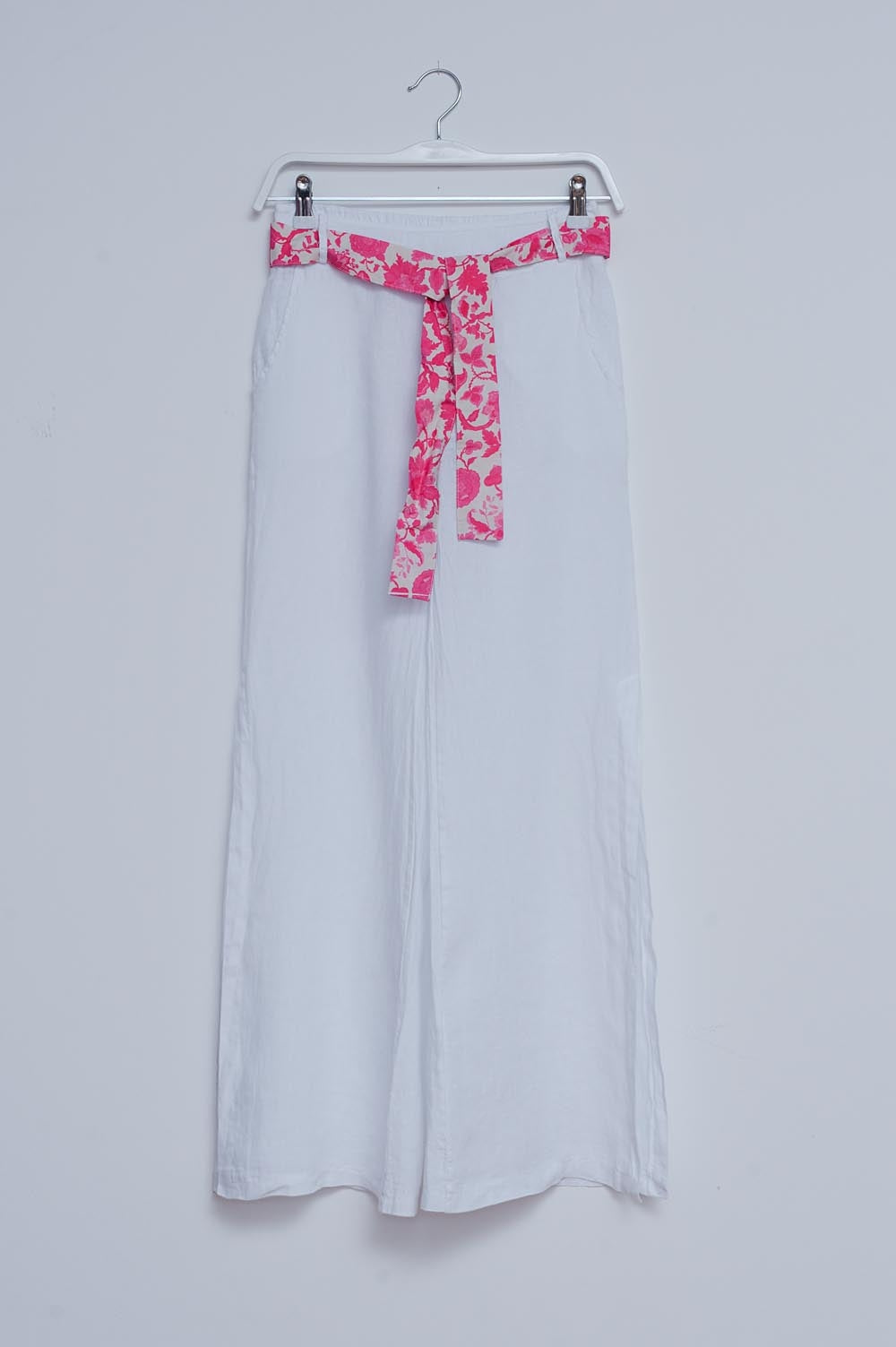 Pantalon lin avec fentes latérales blanc