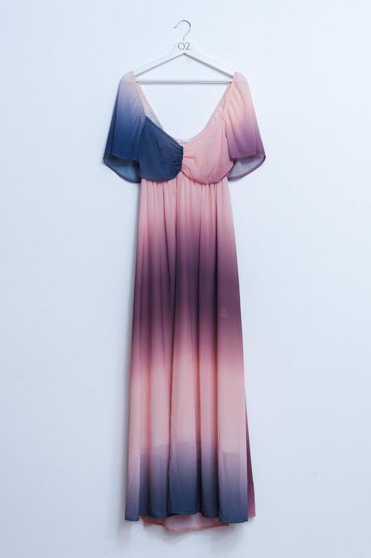 Robe longue à effet dégradé avec encolure cœur beige