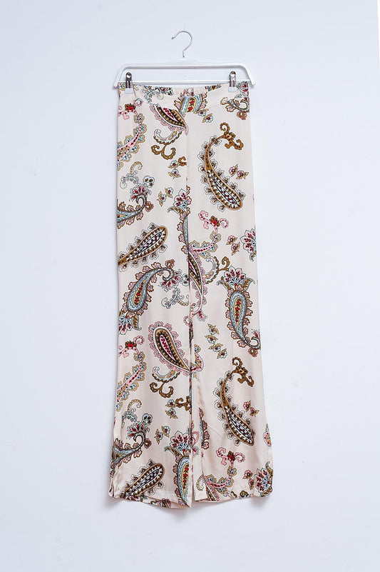 Pantalon large en tissu doux à motif cachemire floral
