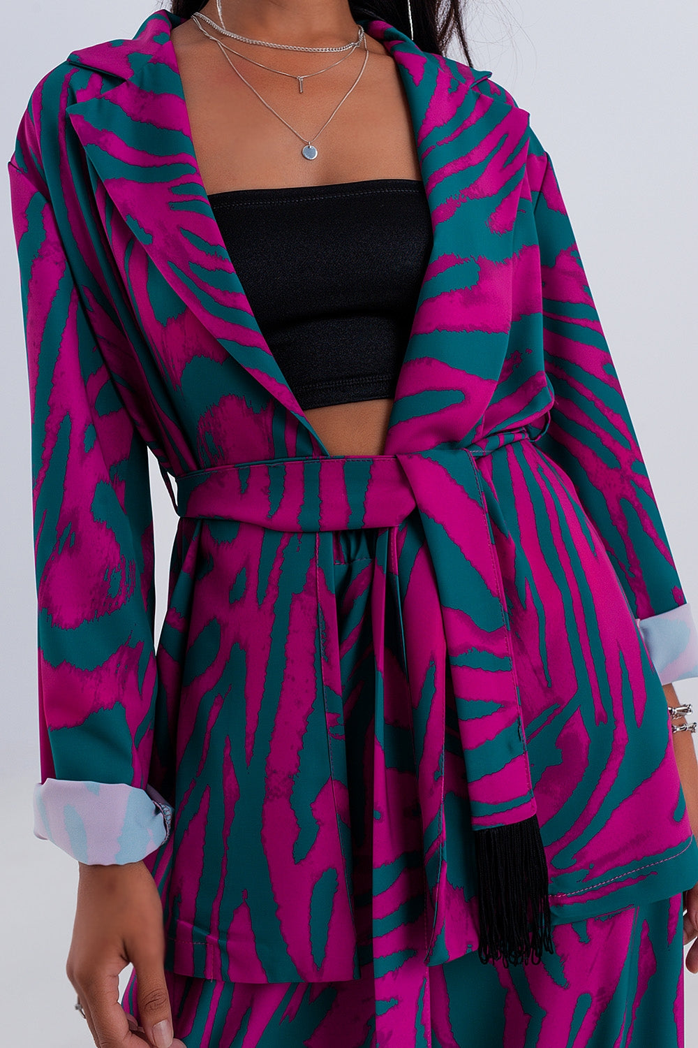Blazer imprimé animal avec ceinture Vert