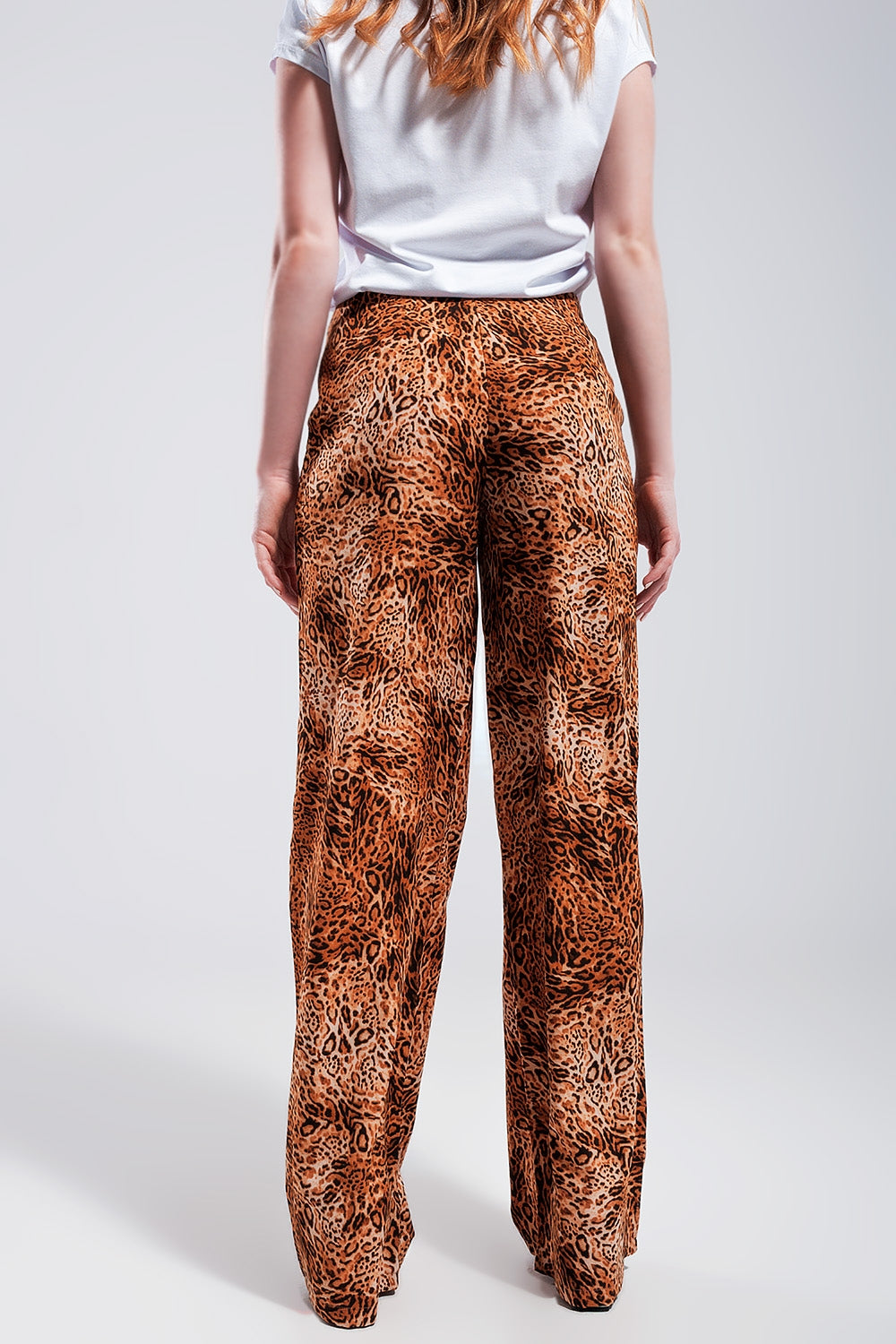 Pantalon large léger à enfiler et imprimé léopard Marron