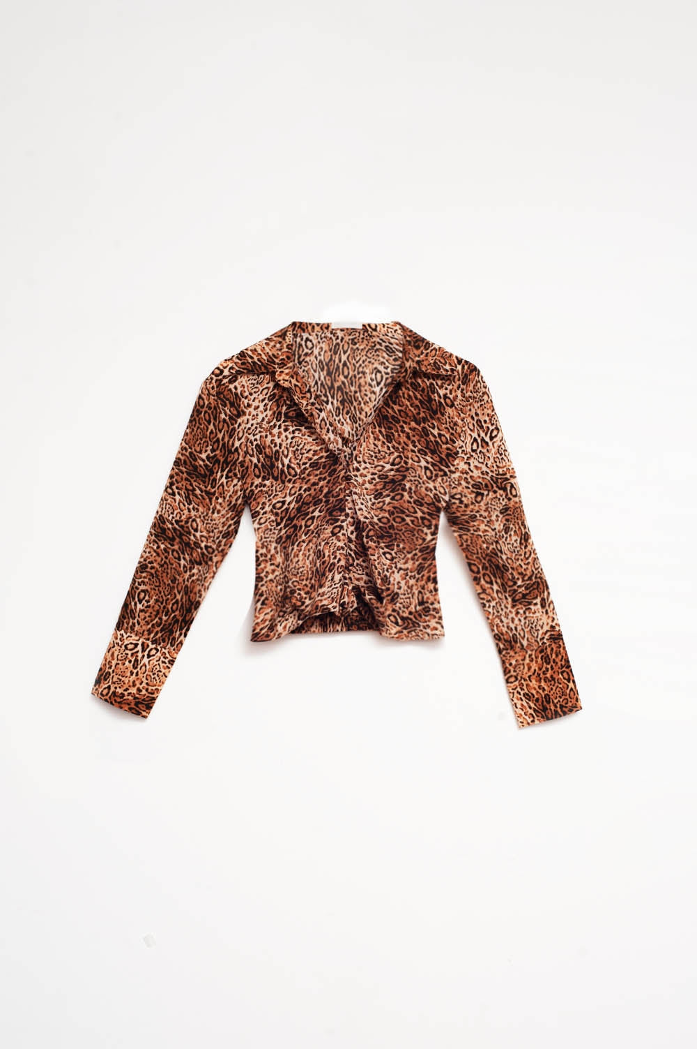 Chemise courte à imprimé léopard marron