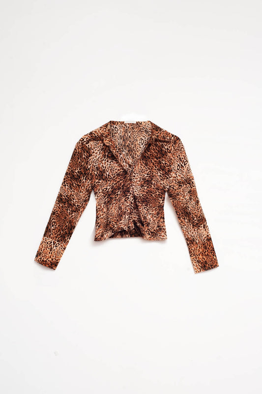 Chemise courte à imprimé léopard marron