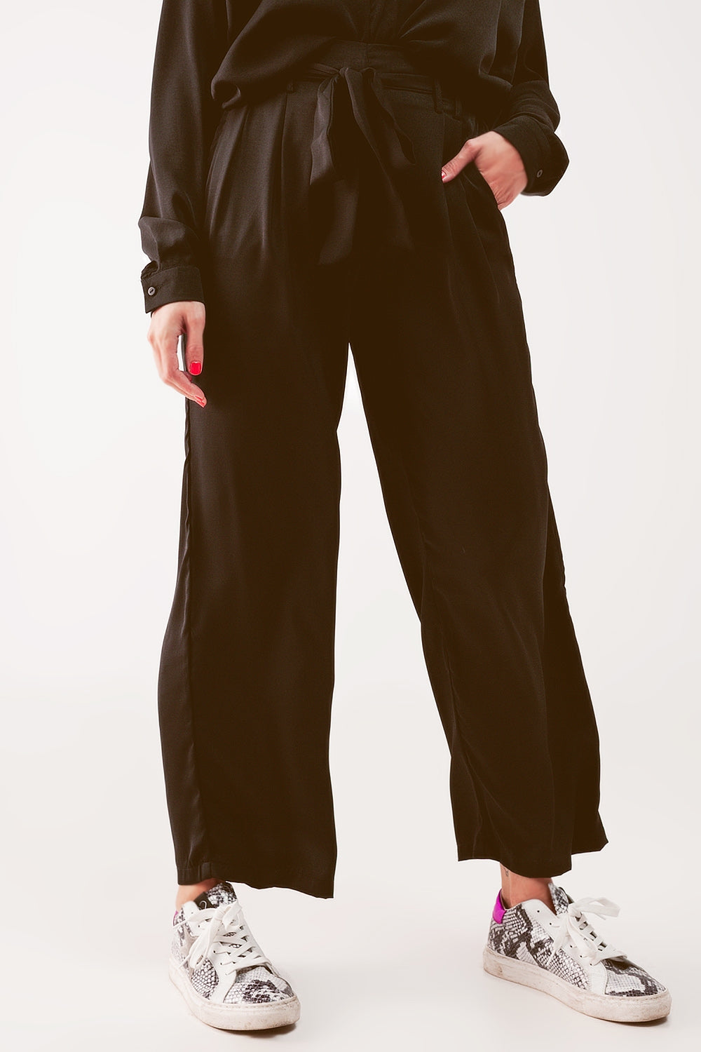 Pantalon large à ceinture noir
