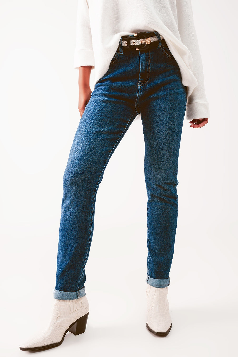 Jean skinny taille haute Délavage bleu moyen