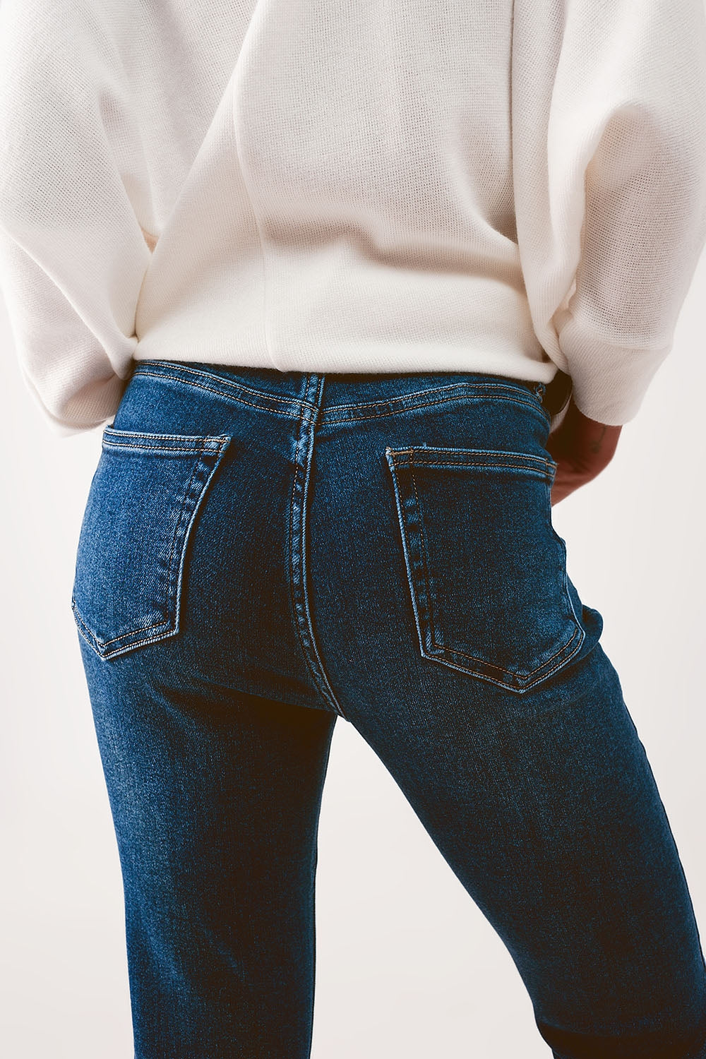 Jean skinny taille haute Délavage bleu moyen