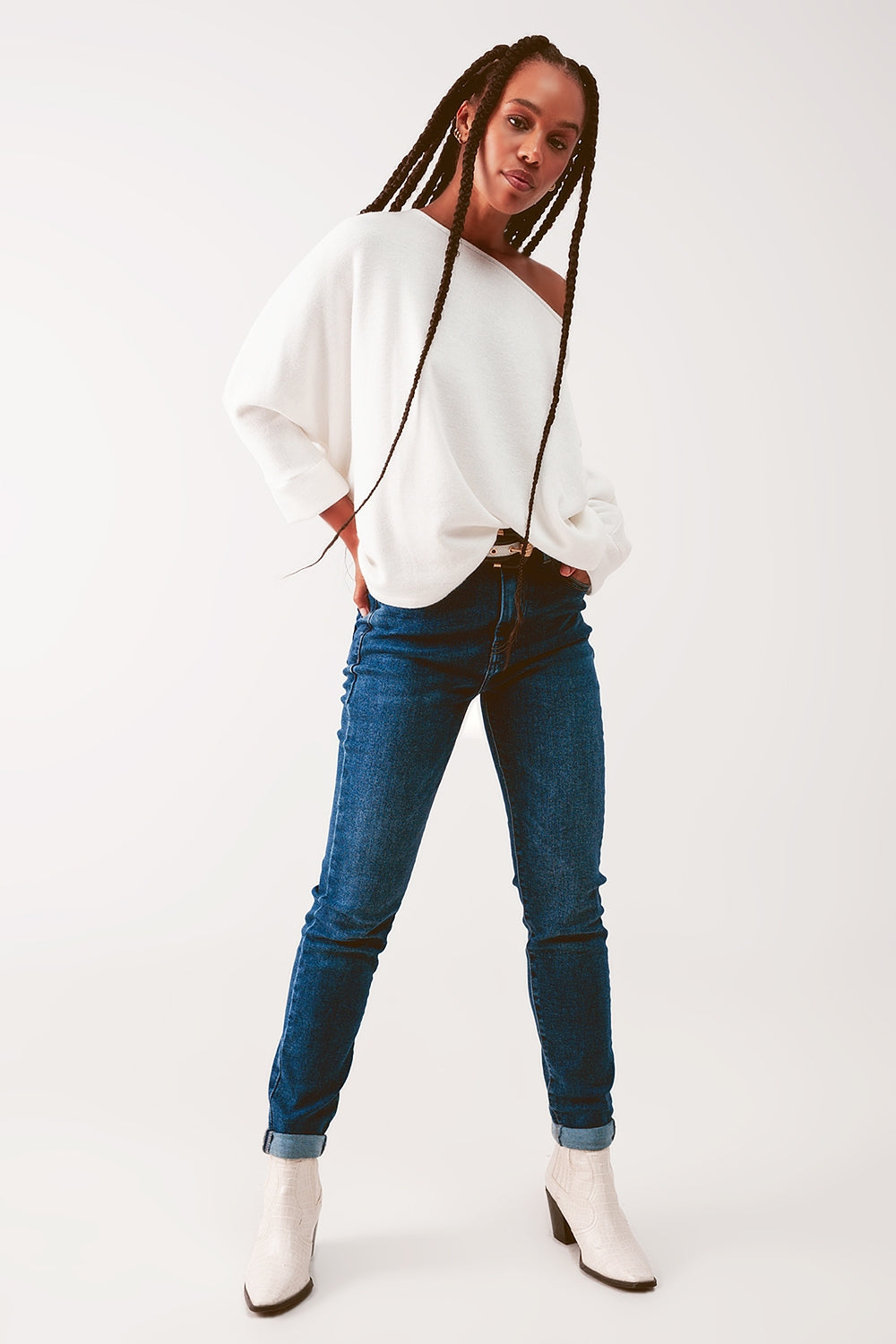 Jean skinny taille haute Délavage bleu moyen