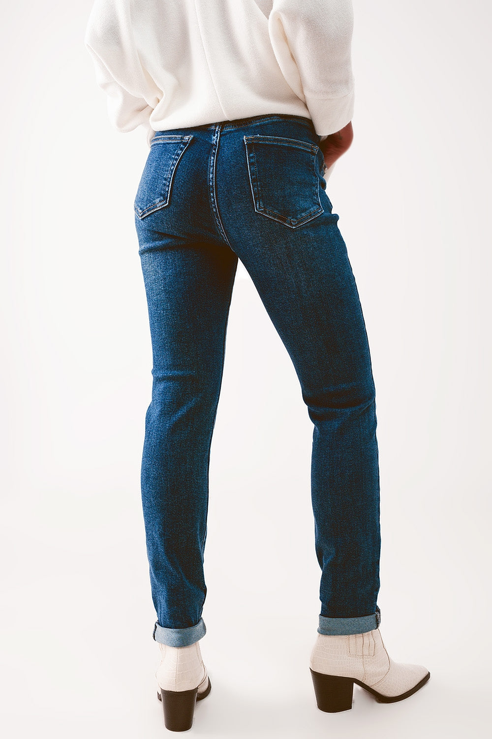 Jean skinny taille haute Délavage bleu moyen