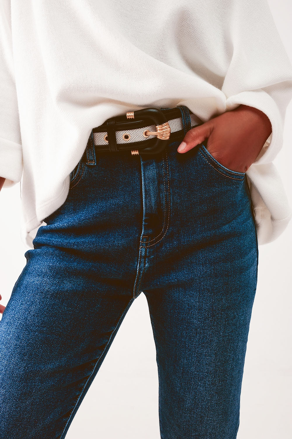 Jean skinny taille haute Délavage bleu moyen