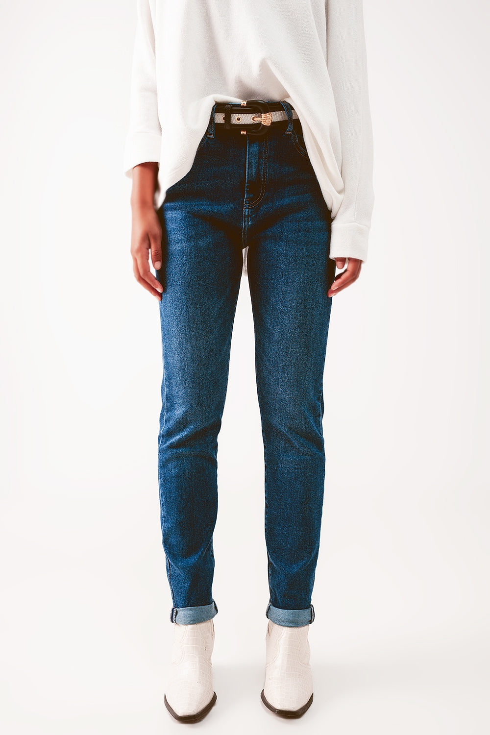Jean skinny taille haute Délavage bleu moyen