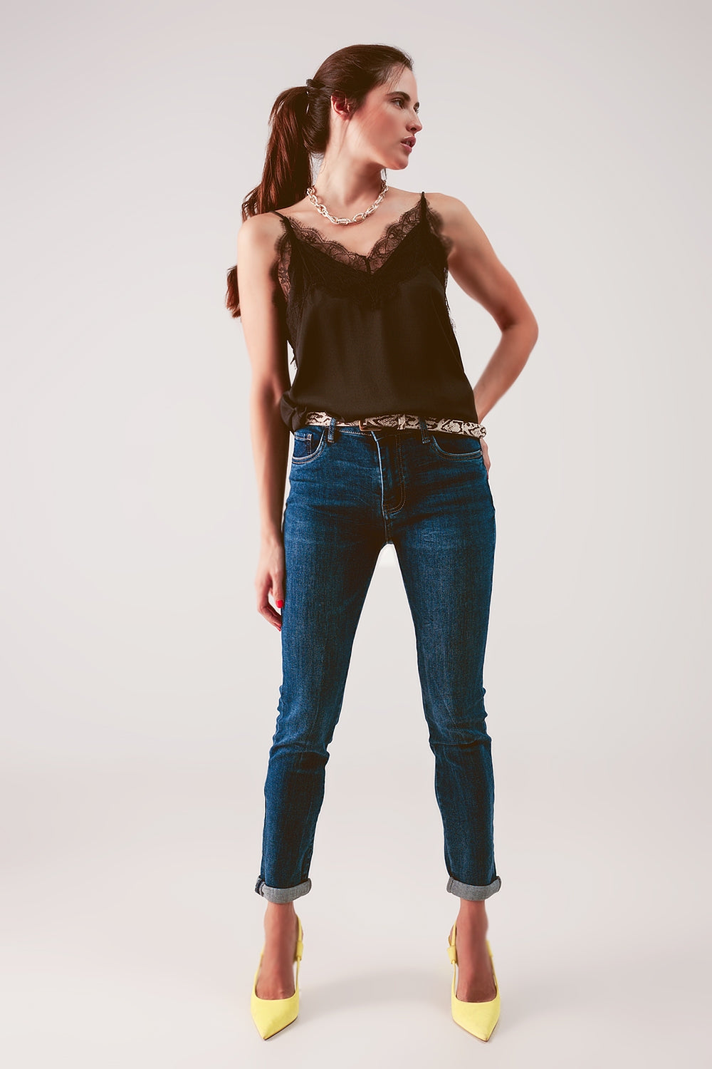 Jean skinny à taille haute Bleu moyen délavé