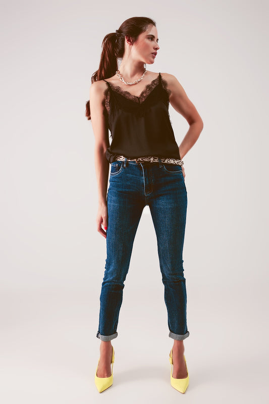 Jean skinny à taille haute Bleu moyen délavé