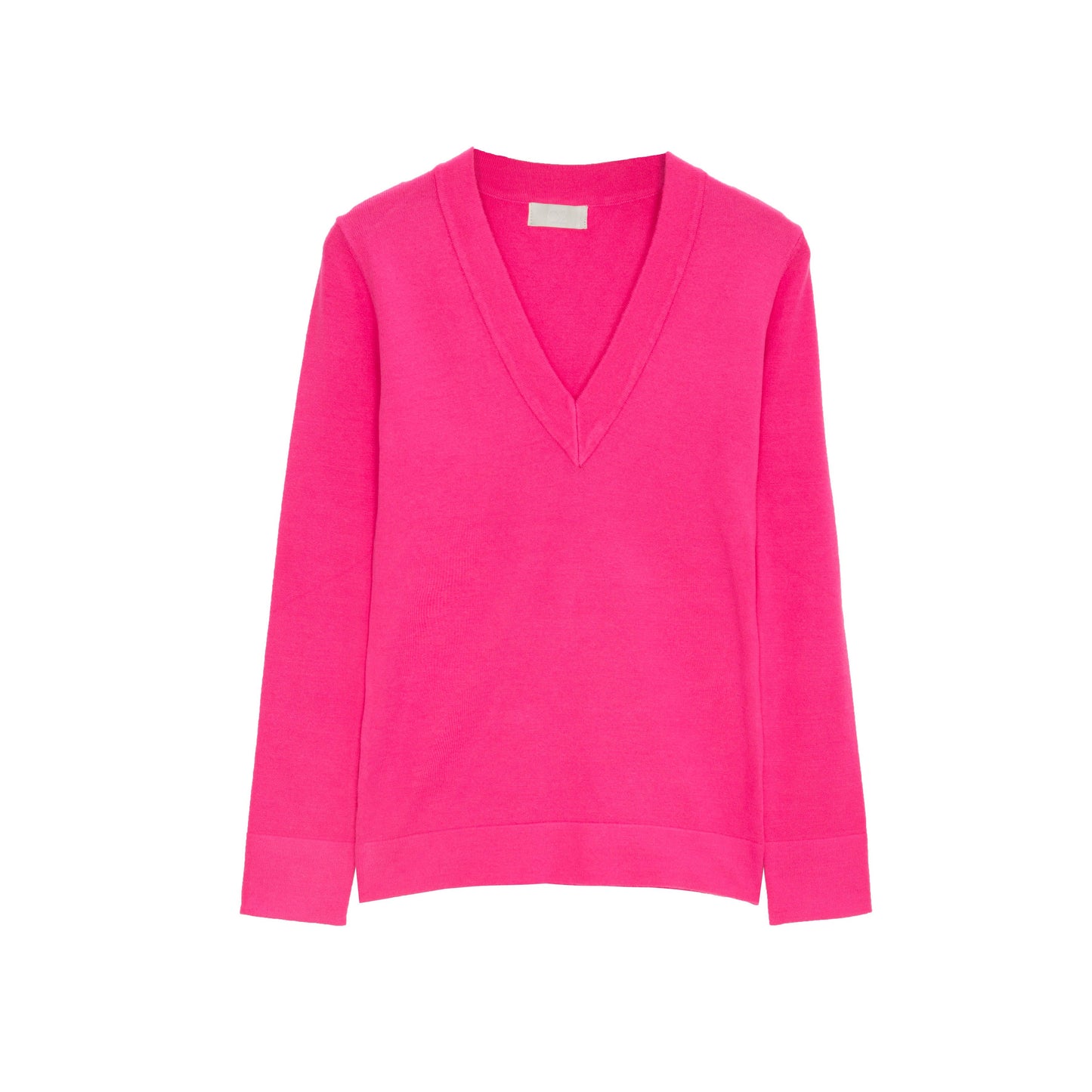 Pull en maille fine col V fuchsia