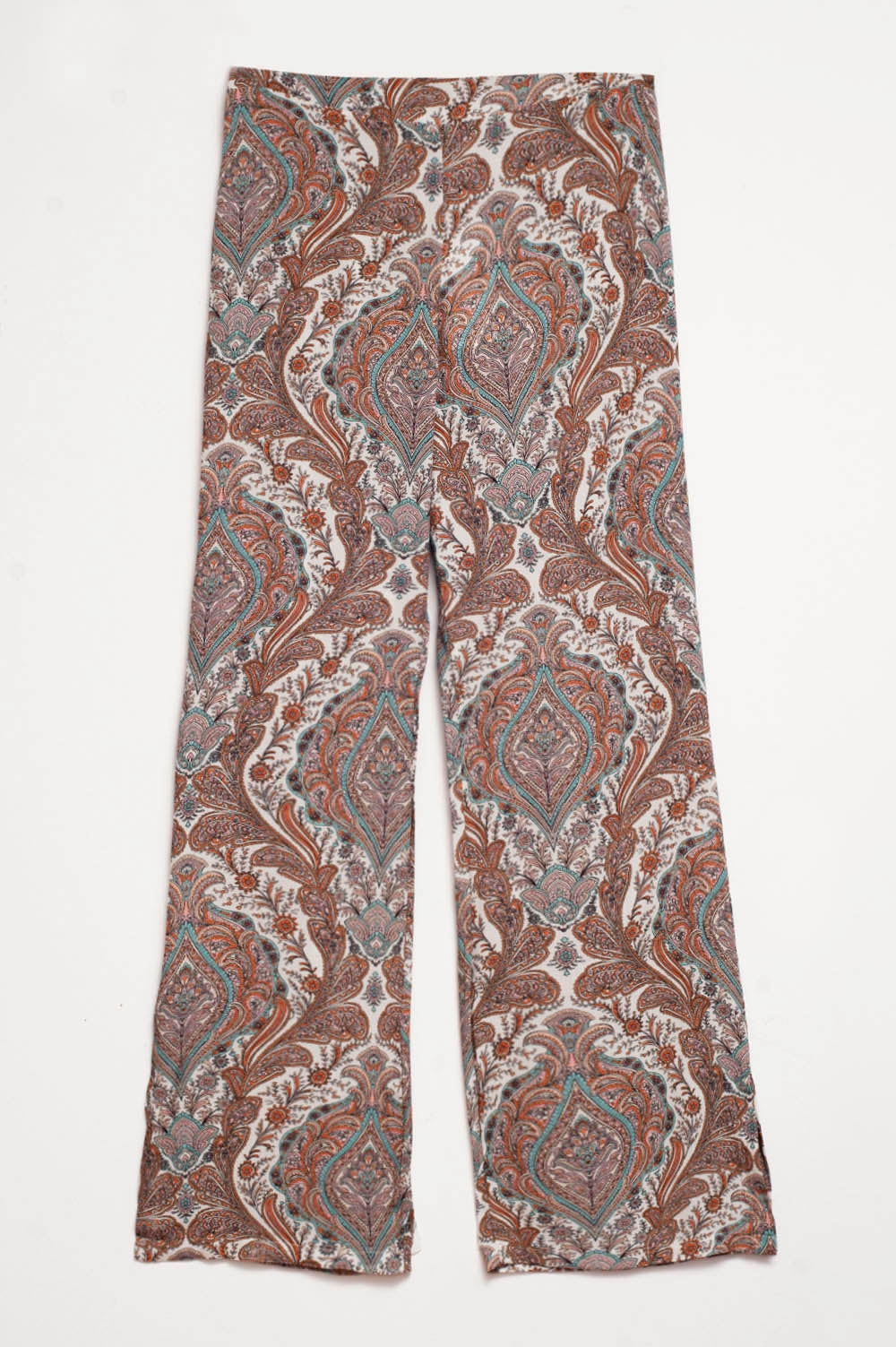 Pantalon large à motif cachemire beige