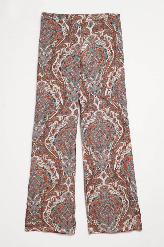 Pantalon large à motif cachemire beige