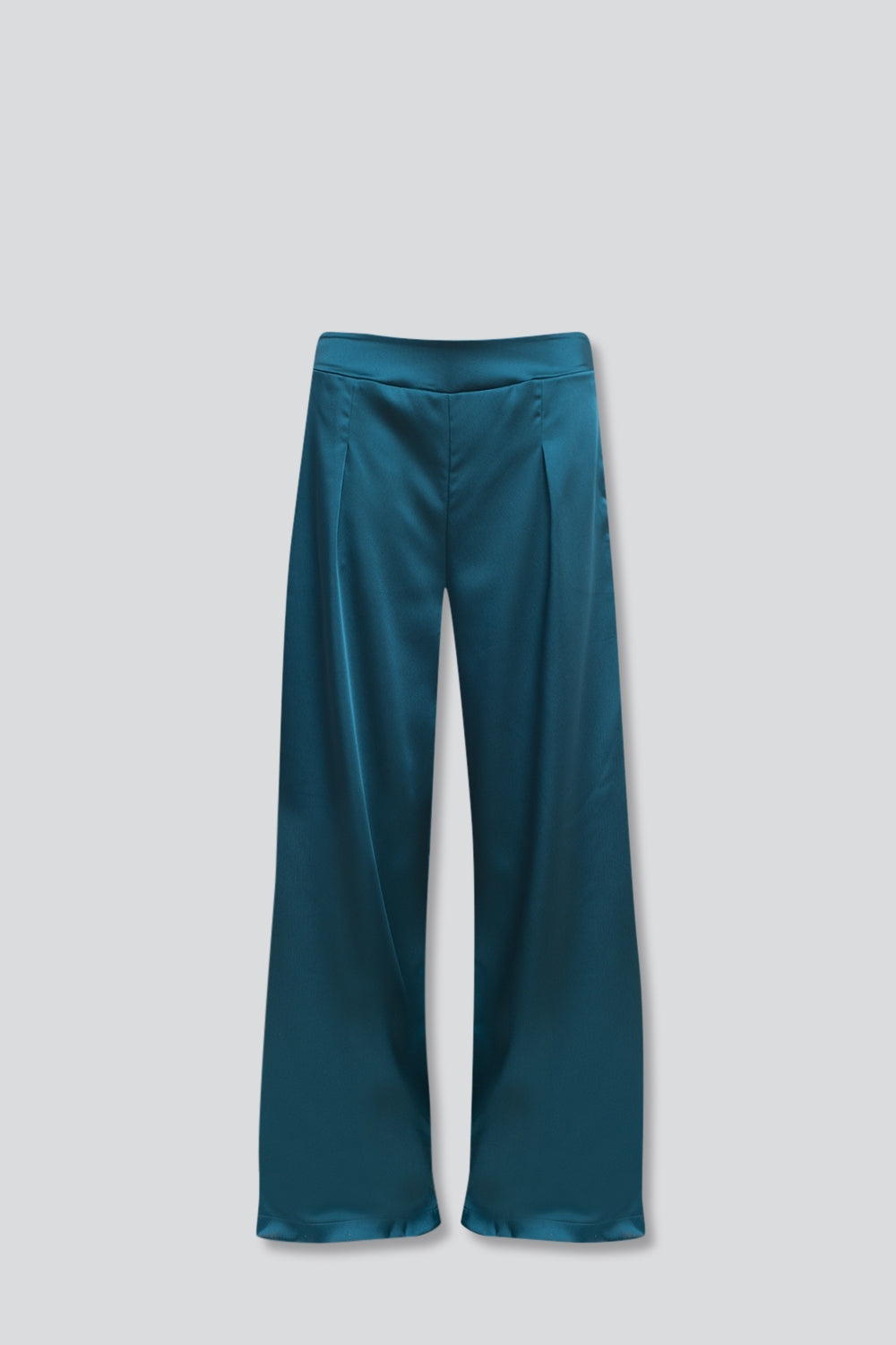 Pantalon large à pinces en satin bleu