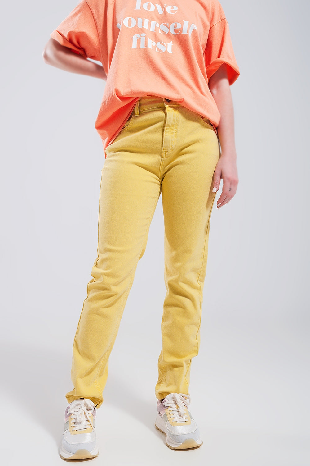 Jean skinny en coton extensible jaune